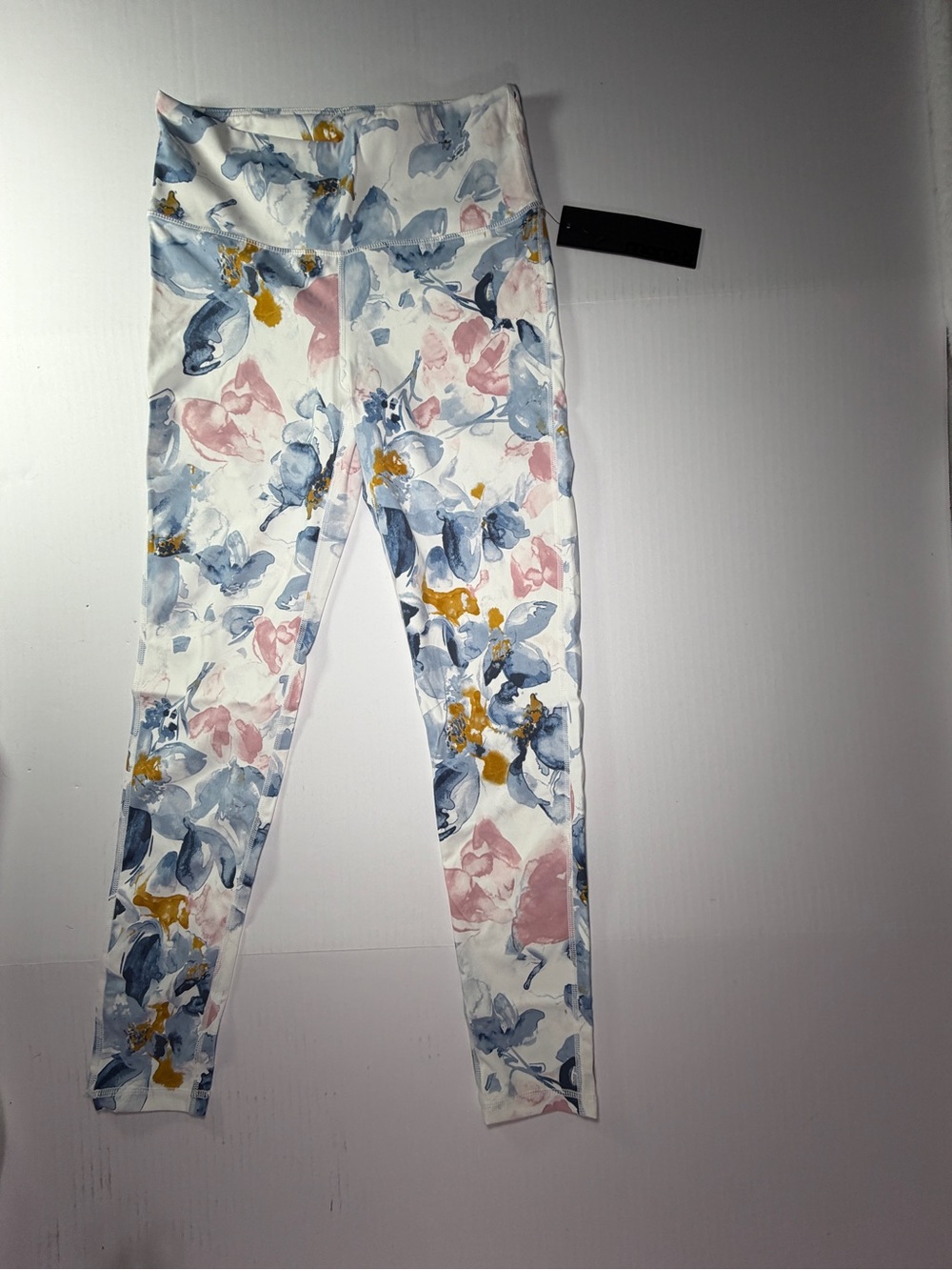 Mono B White Floral Leggings with Blue, Pink & Mustard Accents